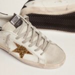 Golden Goose Super-Star in nappa leather with gold glitter star and black glitter heel tab(Women's) - Image 3