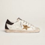 Golden Goose Super-Star in nappa leather with gold glitter star and black glitter heel tab(Women's) - Image 2