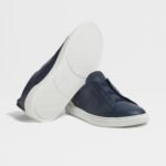ZEGNA NAVY BLUE DEERSKIN TRIPLE STITCH™ SNEAKERS - Image 6