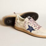 Golden Goose Ball Star in nappa leather with blue suede star and platinum leather heel tab(women) - Image 4