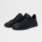 ZEGNA BLACK DEERSKIN TRIPLE STITCH™ SNEAKERS Black - Image 7