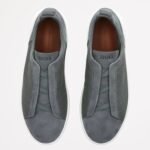 ZEGNA GREY CROCODILE LEATHER TRIPLE STITCH SECONDSKIN SNEAKERS - Image 3