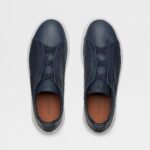 ZEGNA NAVY BLUE DEERSKIN TRIPLE STITCH™ SNEAKERS - Image 4