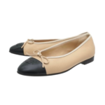 Chanel Beige/Black Leather CC Bow Cap Toe Ballet Flats - Image 5