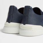 ZEGNA NAVY BLUE DEERSKIN TRIPLE STITCH™ SNEAKERS - Image 5