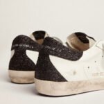 Golden Goose Super-Star in nappa leather with gold glitter star and black glitter heel tab(Women's) - Image 5