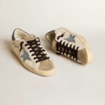 Golden Goose Super-Star in nappa leather with light blue suede star and gray leather heel tab (Men's) - Image 3