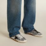 Golden Goose True-Star in silver sequins with black star and silver leather heel tab(Women's) - Image 9