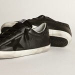 Golden Goose Super-Star in black nappa with black star and glitter heel tab(Women's) - Image 4