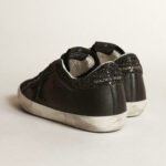 Golden Goose Super-Star in black nappa with black star and glitter heel tab(Women's) - Image 5