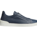 ZEGNA NAVY BLUE DEERSKIN TRIPLE STITCH™ SNEAKERS